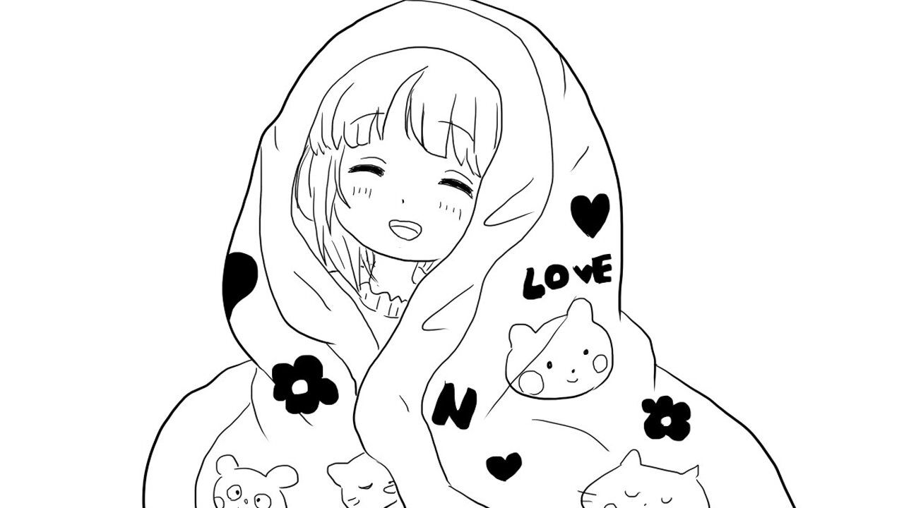 躲在被子里的小女孩动漫简笔画