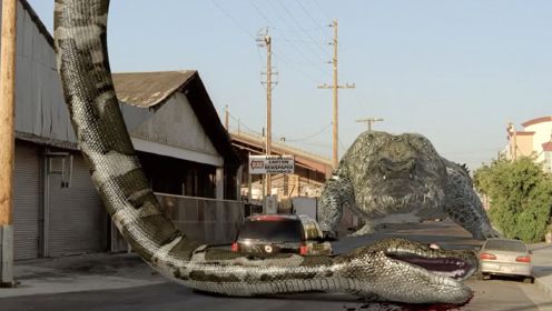 5分钟看完惊悚恐怖片《巨蟒大战恐鳄》鳄鱼巨蟒吃了激素生长迅速