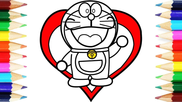 给宝宝画爱心叮当猫简笔画涂色彩