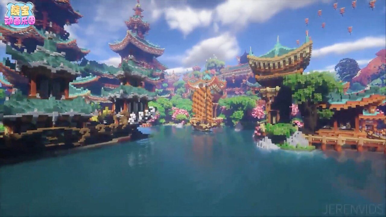 我的世界建筑欣赏绿荫小溪唯美古风中国建筑