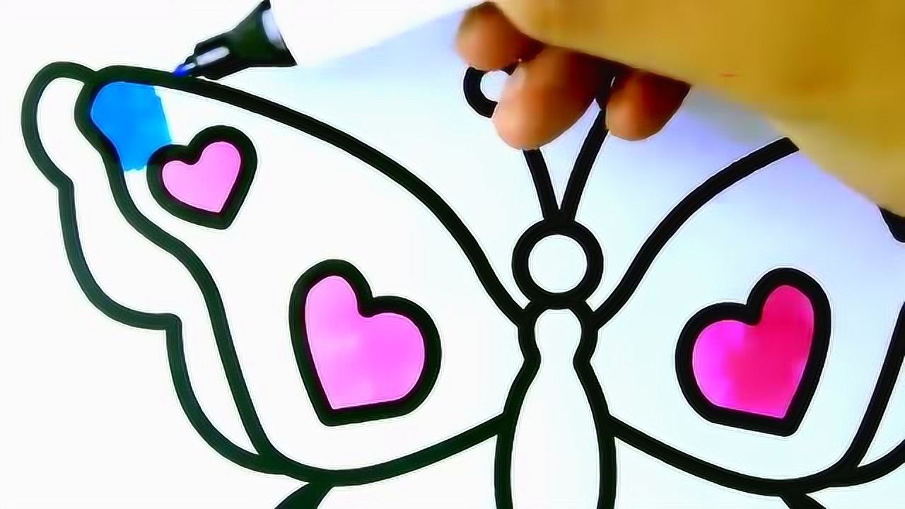 彩笔绘画美丽的蝴蝶 少儿美术启蒙卡通画涂色