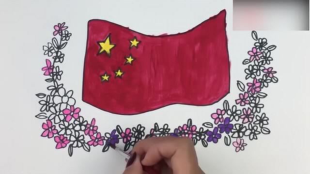 画一副国旗献给祖国,幼儿园绘画涂鸦填色小朋友学画画