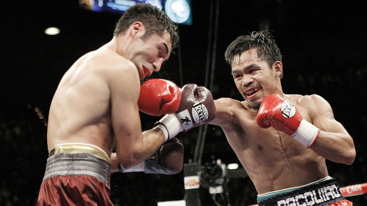 拳王帕奎奥最辉煌的两场胜仗暴打德拉霍亚重拳ko里奇哈顿