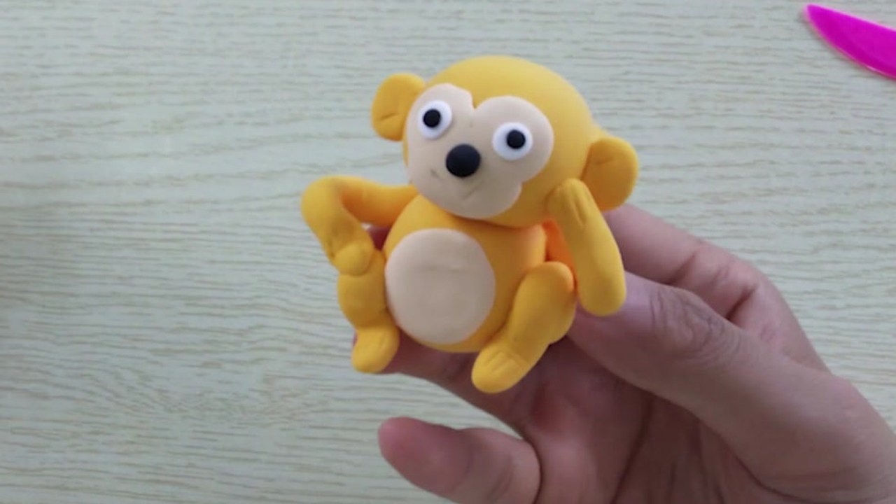 手工粘土,diy彩泥制作,妹子2分钟做好一个小猴子
