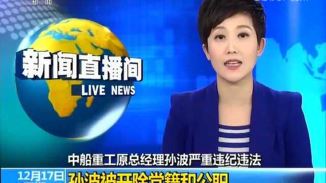 中船重工原总经理孙波严重违纪违法 孙波被开除党籍和公职