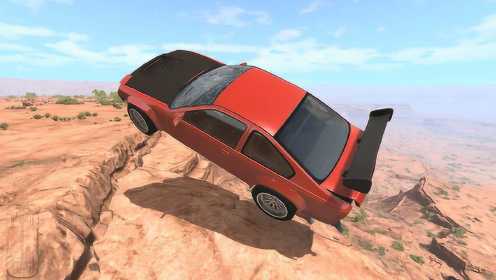 BeamNG：汽车在荒漠疯狂飙车突发车祸，没来得及刹车直接冲下了悬崖
