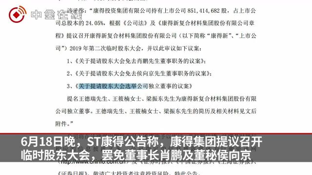 ST康得内讧升级:大股东罢免董事长、董秘