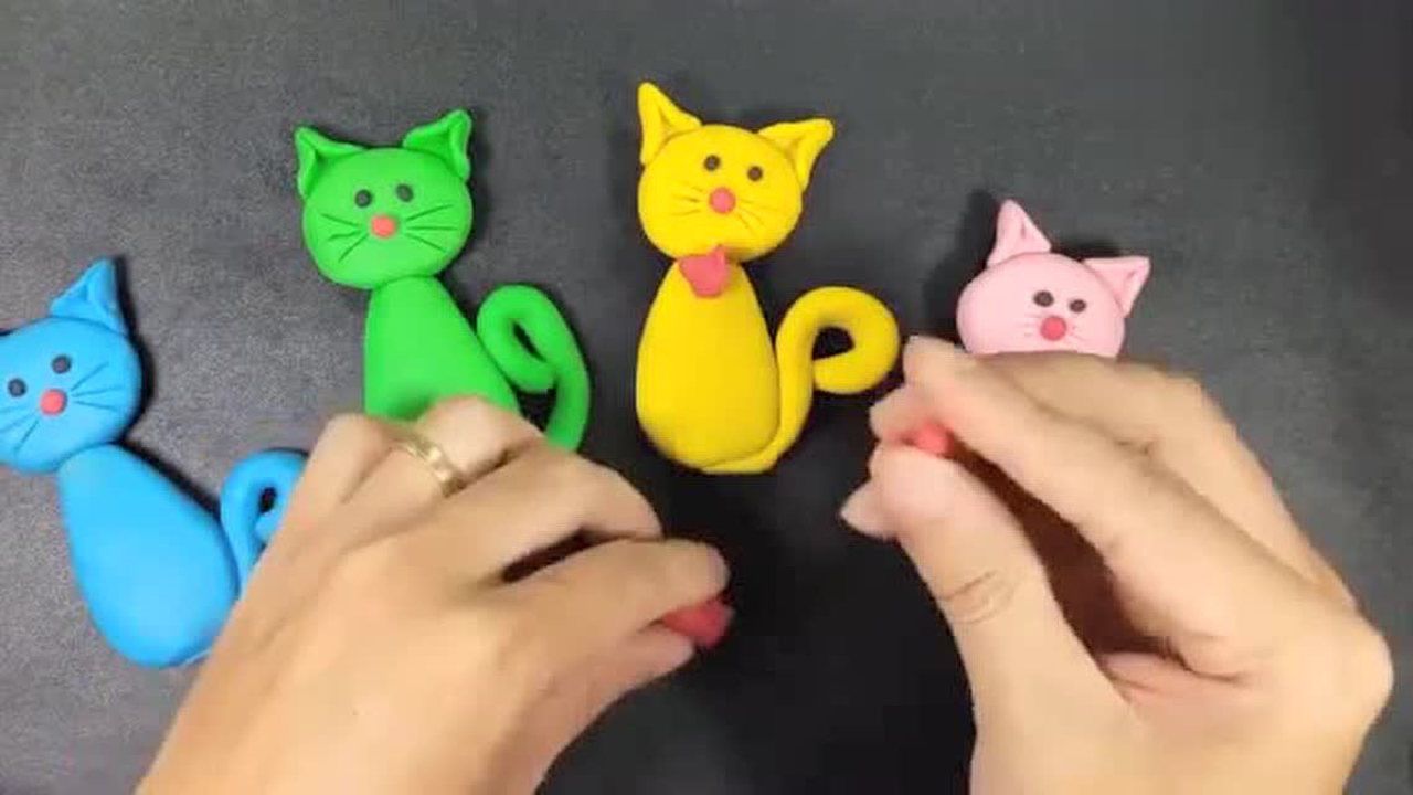手工diy:橡皮泥捏的小猫咪,手残党也可以轻松学会