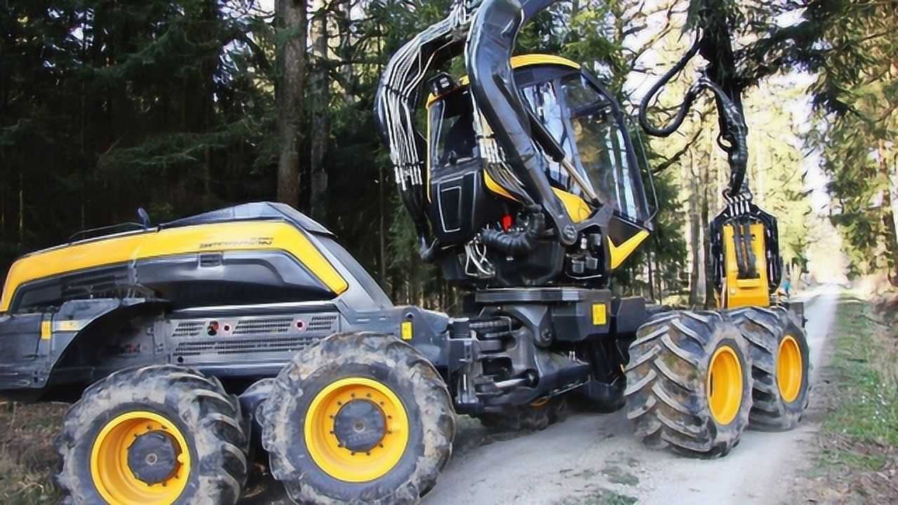 实拍大型伐木机伐木整个过程就像割水稻真正的德国制造