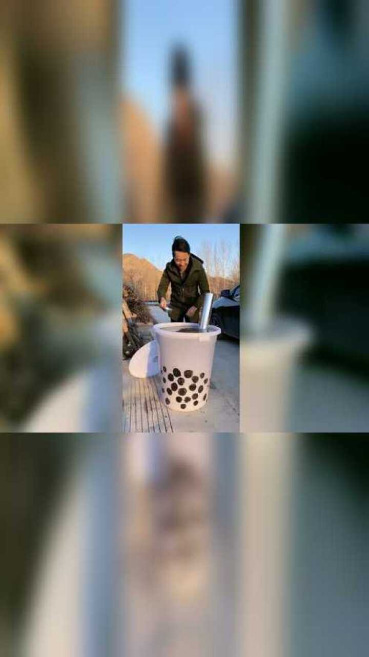 用泥巴做一大杯珍珠奶茶给老公喝