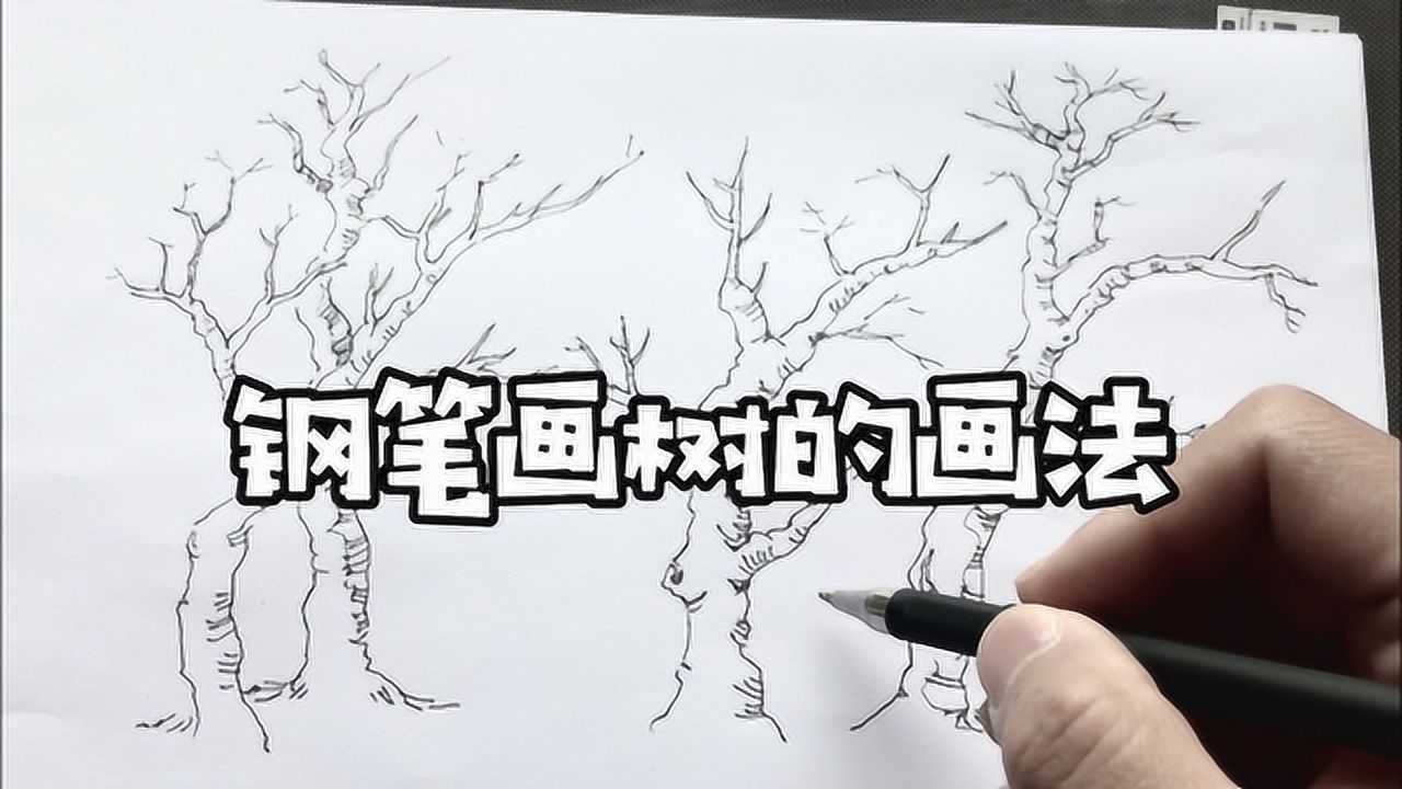 简单的钢笔画风景速写,用钢笔学习画树和树枝的技法,一起练习吧_高清1080P在线观看平台_腾讯视频