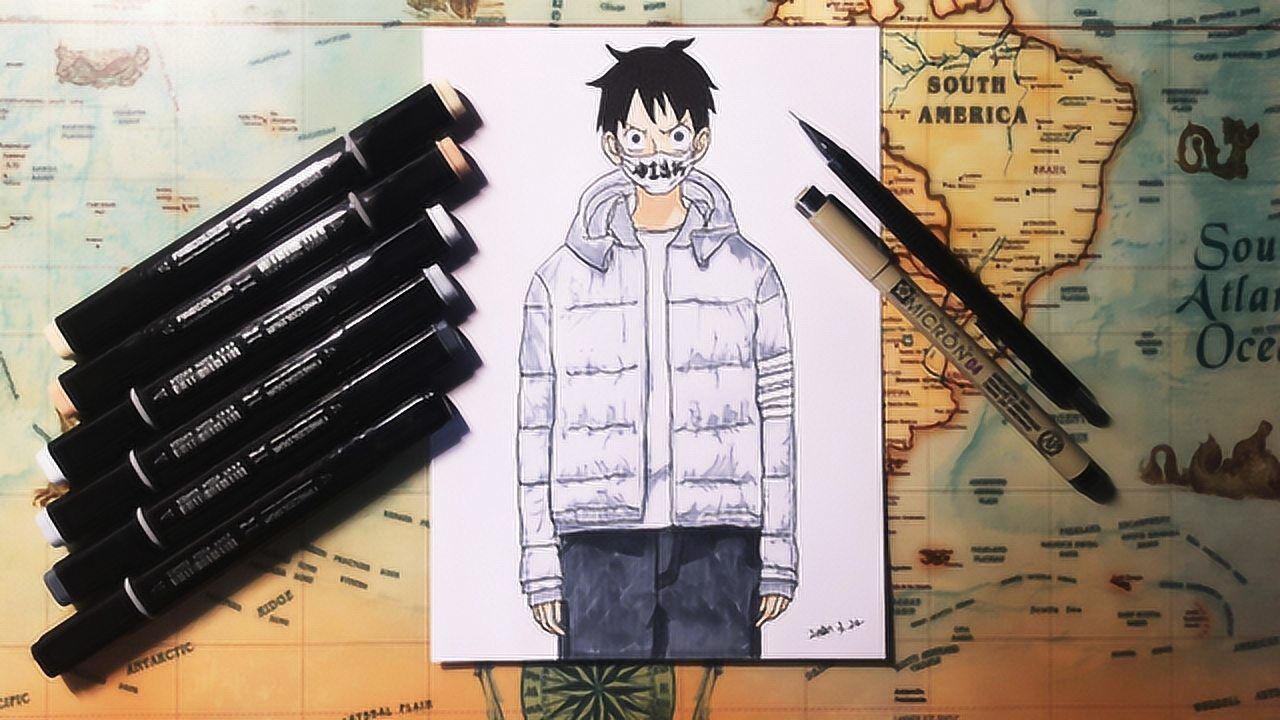 「海贼王」手绘戴口罩的路飞