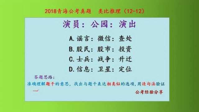 2018青海公考试题,类比推理,演员、公园和演出,什么关系