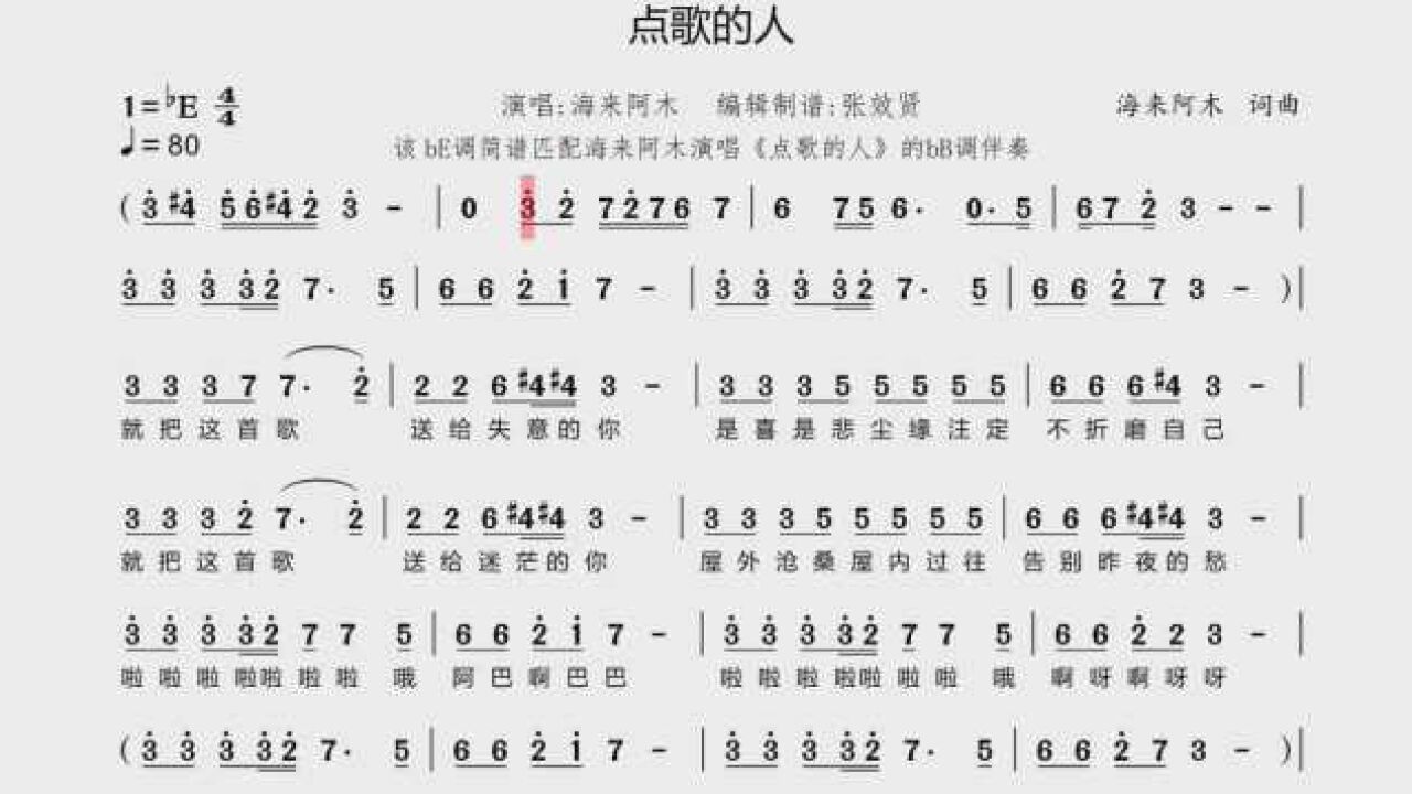 歌曲点歌的人的萨克斯音色简谱