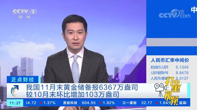 我国11月末黄金储备报6367万盎司