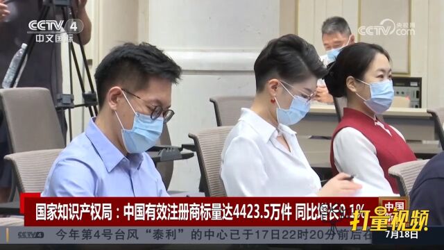 国家知识产权局:中国有效注册商标量达4423.5万件同比增长9.1%