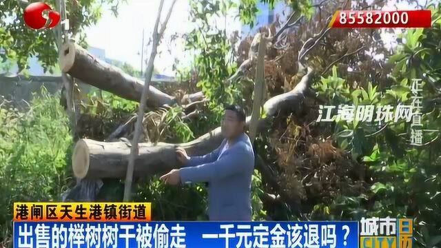 港闸区天生港镇街道:出售的榉树树干被偷走 一千元定金该退吗?