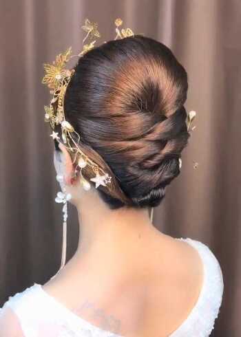 一款简单易学的短发新娘白纱晚礼通用发型教程编发造型