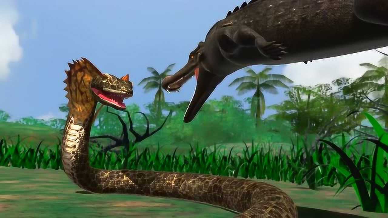 恐龙战争:泰坦巨蟒pk史前巨鳄,鳄鱼被泰坦巨蟒吞了
