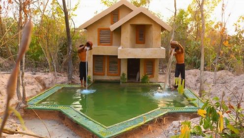 兄弟俩野外房子建好后，又开始建游泳池了，看的我都想试试了