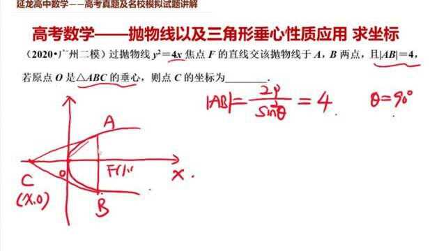 2020广州二模 抛物线及三角形垂心性质应用 求坐标