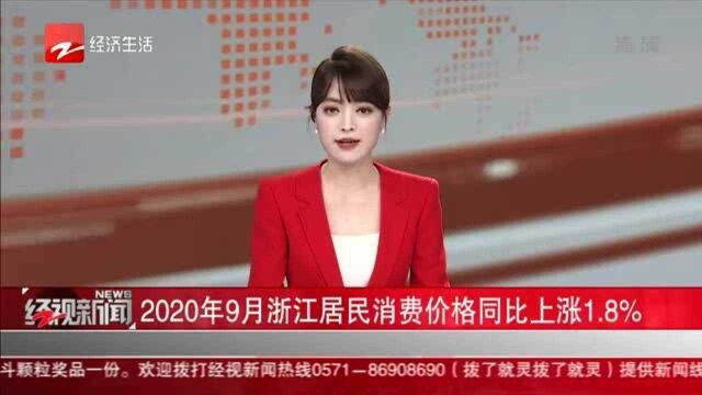 2020年9月浙江居民消费价格同比上涨1.8%