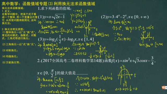 高中数学:函数值域专题(3)利用换元法求函数值域