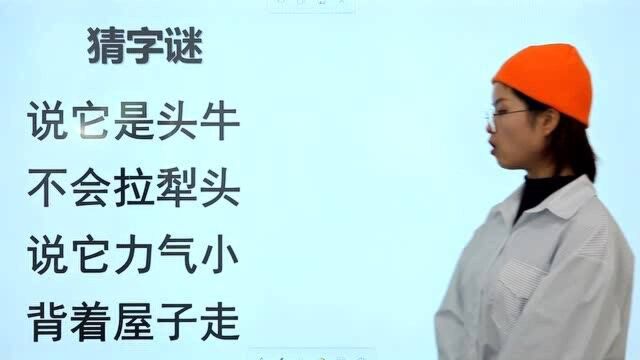 小学字谜题:说它是头牛,不会拉犁头,说它力气小,背着屋子走