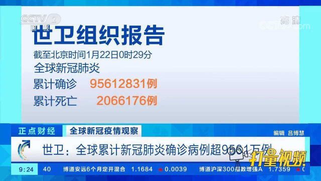 世卫:全球累计新冠肺炎确诊病例超9561万例