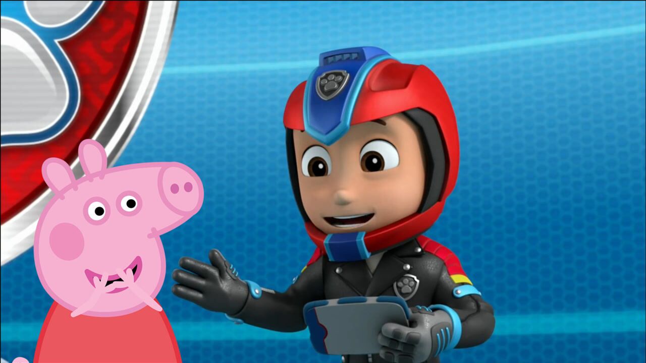 简笔画小猪佩奇和穿皮衣的汪汪队立大功莱德