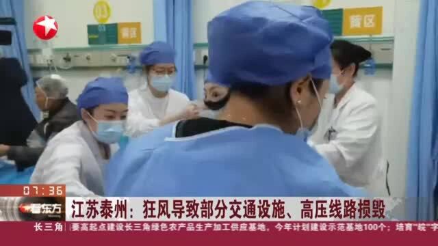 江苏泰州:狂风导致部分交通设施 高压线路损毁