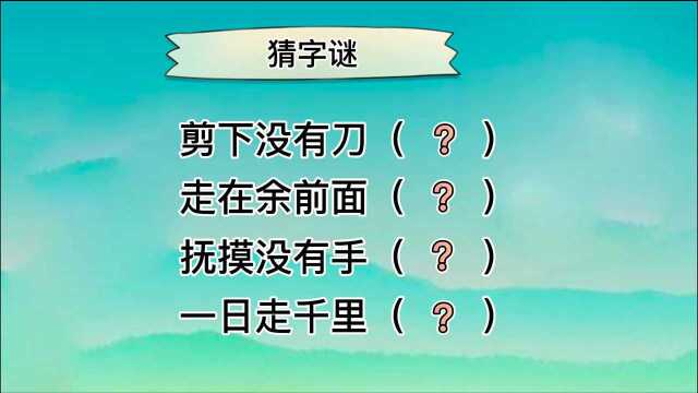 字谜:剪下没有刀,走在余前面,抚摸没有手,一日走千里,猜四字