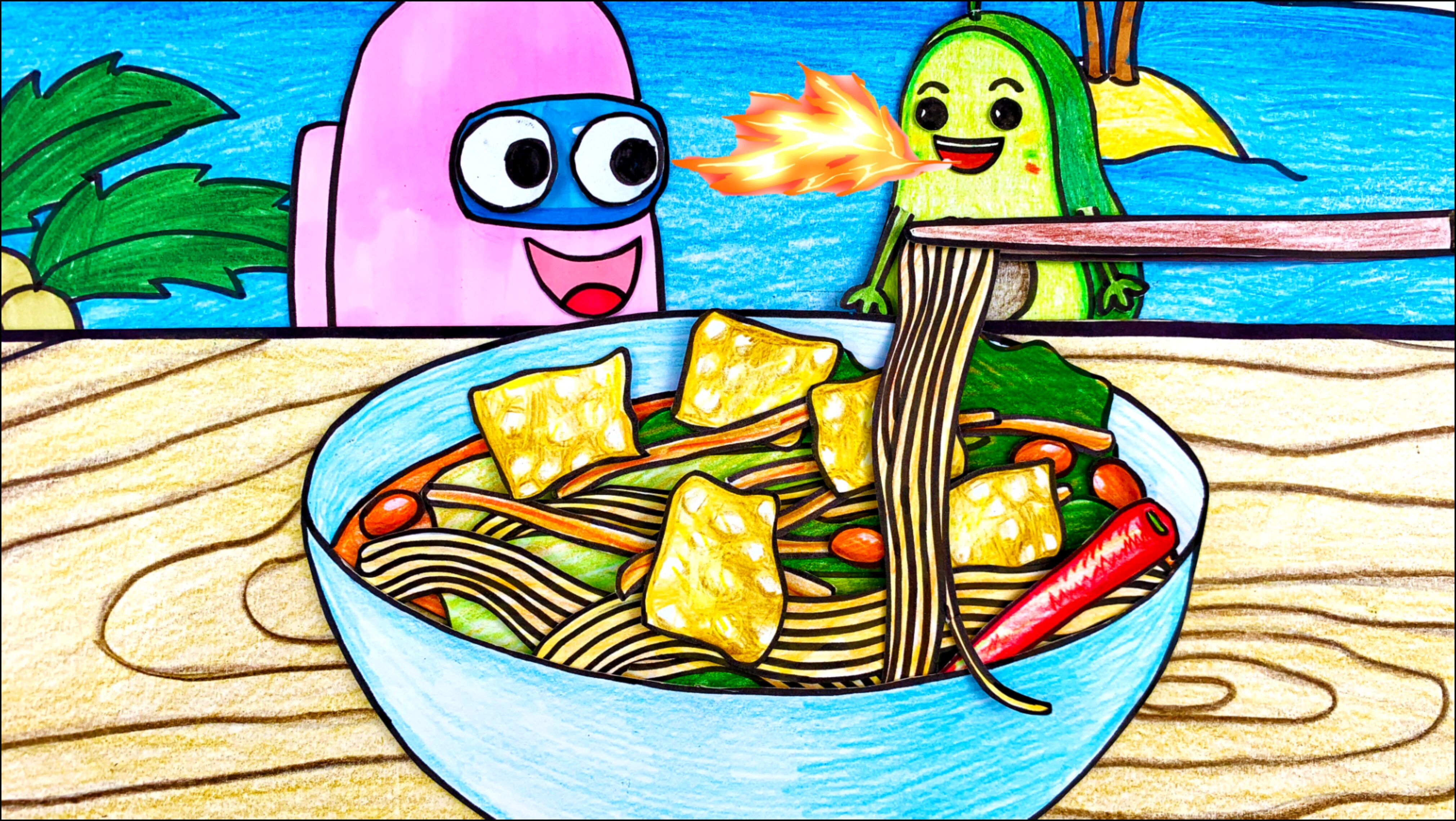 果蔬总动员手绘定格动画螺蛳粉闻着臭吃着香太空人小粉和果果一起快乐