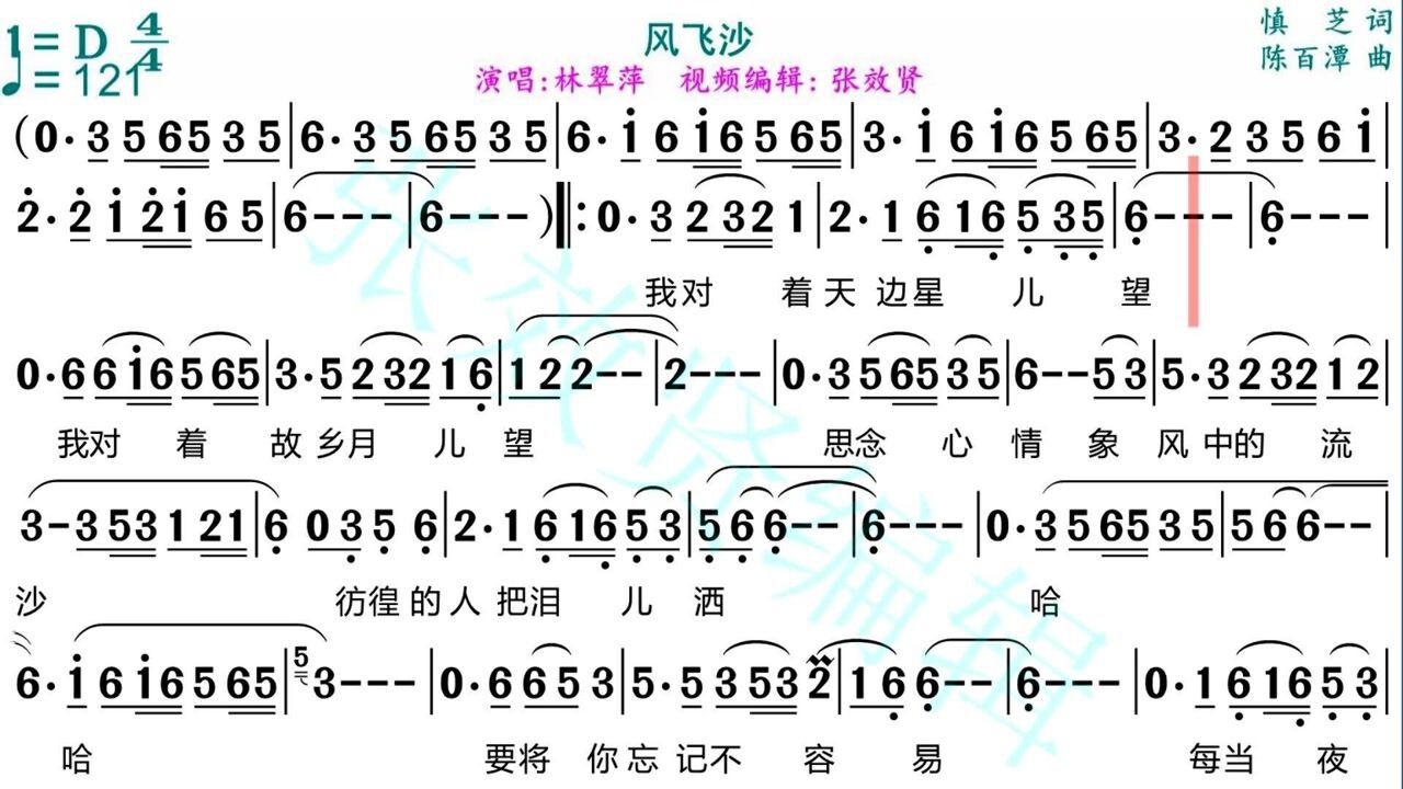 林翠萍演唱风飞沙的动态有声简谱旋律优美深情好听