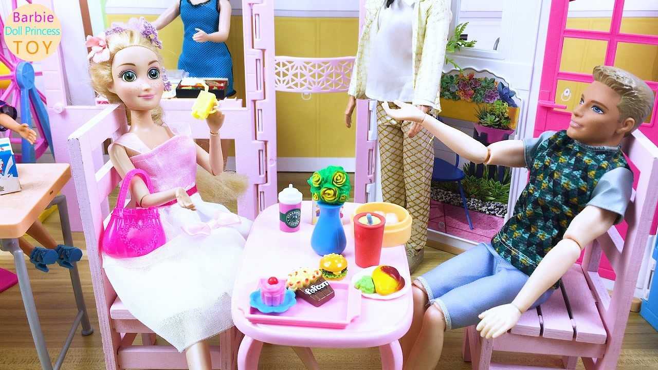 芭比娃娃公主玩具芭比娃娃公主卧室长发公主的约会和肯去餐厅吃饭
