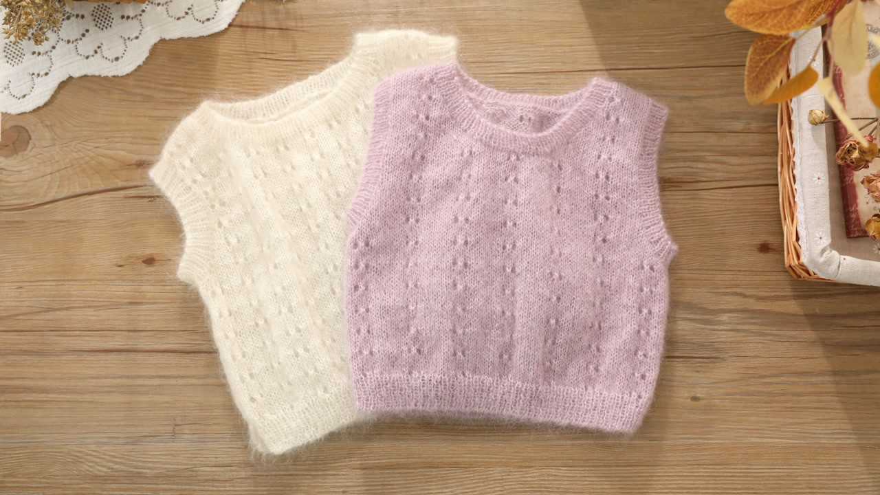 毛儿手作【第m543期】棒针编织白厂丝马海毛卿云儿童背心视频教程