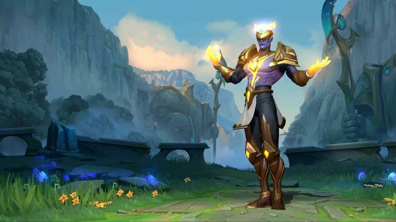 英雄联盟手游苍穹之光布兰德皮肤体验全身金闪闪很是帅气