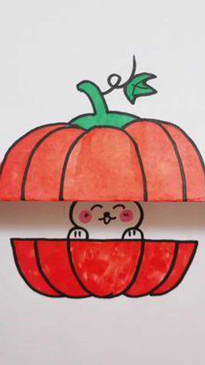 有趣的南瓜折叠画#你好有范儿 #儿童画#简笔画