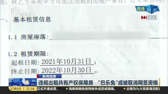 违规出租共有产权保障房 “巴乐兔”或被取消网签资格