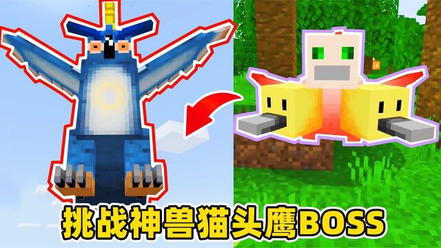 我的世界山海经异兽5:击败神兽猫头鹰BOSS,发现三头神鸟!