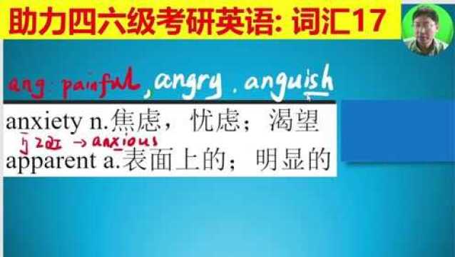 3分钟记10个单词:anx,ang,angu都是相同的意思,好像不apparent