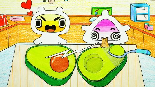 手绘定格动画:迷你萌吃牛油果吃吐了,迷你勇却觉得牛油果很好吃