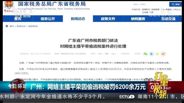 广东广州:网络主播平荣因偷逃税被罚6200余万元