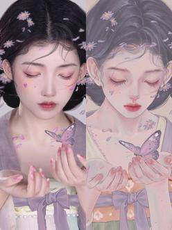 画中人仿妆 #汉服 本草纲目拟人丨紫菀仿妆,原画