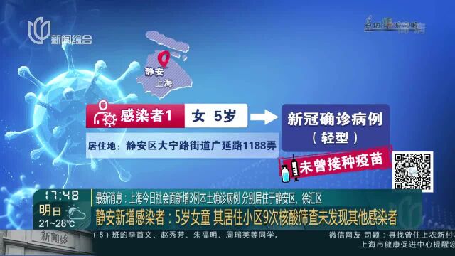 最新消息:上海今日社会面新增3例本土确诊病例 分别居住于静安区、徐汇区