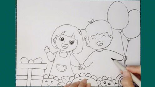 简笔画：欢庆六一儿童节主题