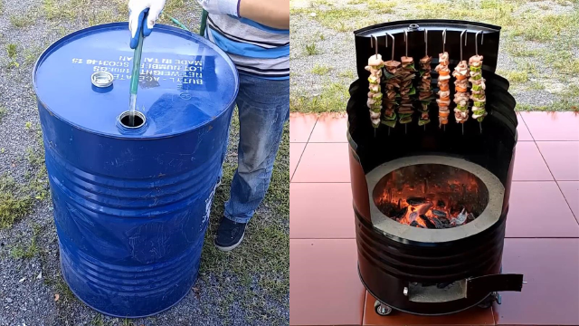废旧油桶不要扔,稍微改造一下,做成多功能烤炉非常好用.