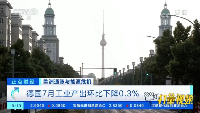 德国7月工业产出环比下降0.3%