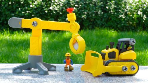 认识工程车：推土机、塔吊、起重机，儿童益智早教汽车玩具