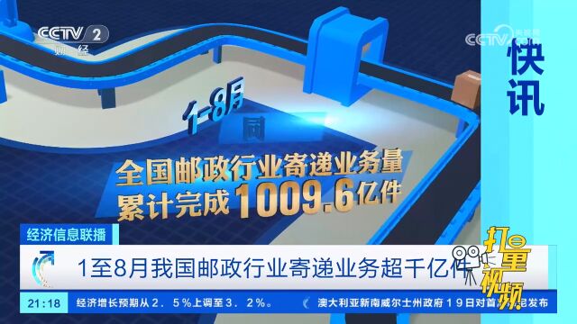 1至8月我国邮政行业寄递业务超千亿件